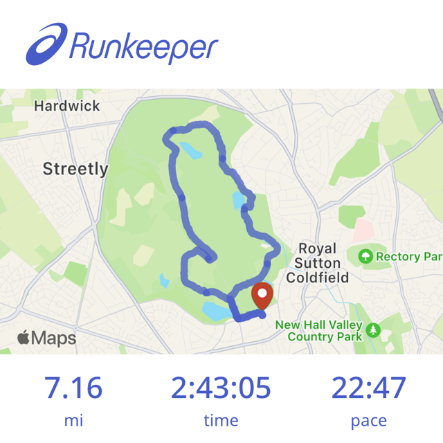 runkeeper route of our 7 mile hike around sutton park